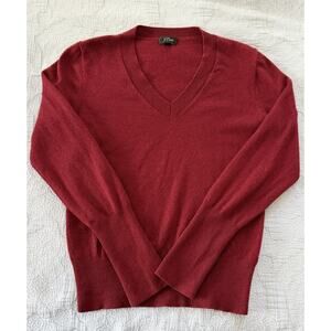 J Crew 100% Cashmere Burgundy Red V Neck Sweater Womens Medium Classic Preppy